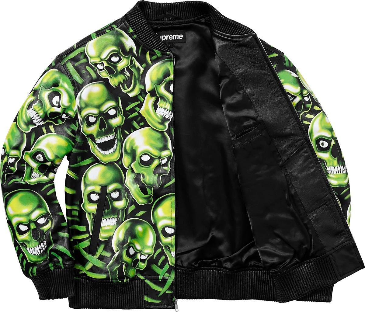 Skull Pile Leather Bomber Jacket view 3
